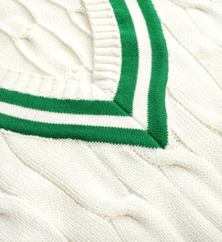 SRC Cableknit V-Neck Sweater - Cream/Kelly