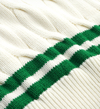 SRC Cableknit V-Neck Sweater - Cream/Kelly