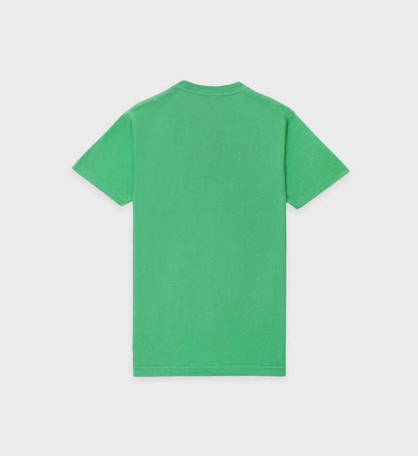 The Disco T-Shirt - Kelly is a plain green short-sleeve tee, made of 100% cotton, displayed flat with the back side up on a white background.
