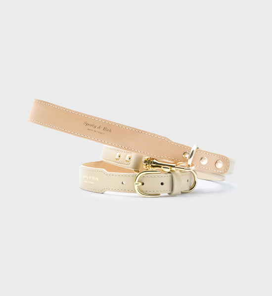 Leather Dog Leash  - Cream/Gold