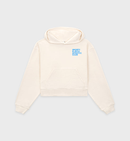 Exercise Often Cropped Hoodie - Cream/Ocean