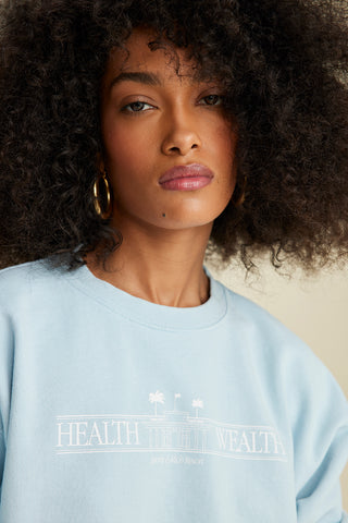 Health Resort Cropped Crewneck - Baby blue/White