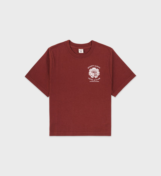 Hotel Cropped T-Shirt - Maroon/White