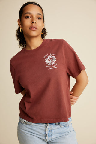 Hotel Cropped T-Shirt - Maroon/White