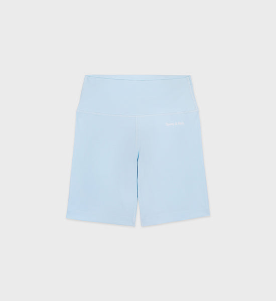 Serif Logo Ribbed Biker Short - Baby Blue/White