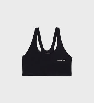 Serif Logo Ribbed Sports Bra - Black/White