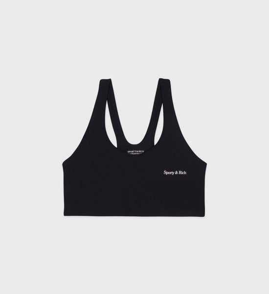 Serif Logo Ribbed Sports Bra - Black/White