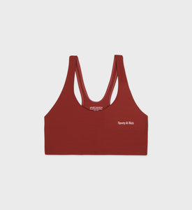 Serif Logo Ribbed Sports Bra - Maroon