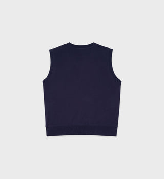 Serif Logo V-Neck Vest - Navy/White