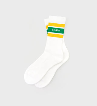 Serif Logo Striped Socks - Yellow/Green