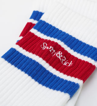 Serif Logo Striped Socks - Blue/Red