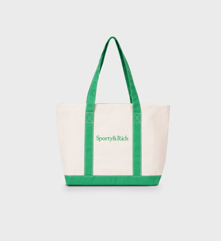 Serif Logo Two-Tone Tote - Natural/Kelly