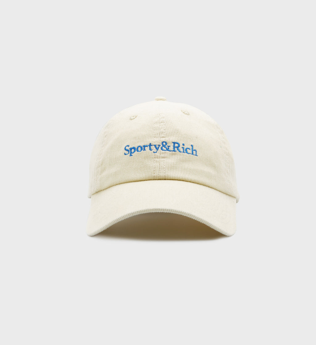 Serif Logo Corduroy Hat - Cream/Ocean – Sporty & Rich