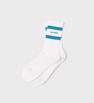 Serif Logo Striped Sock - White/Teal