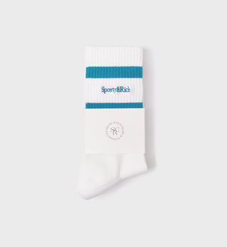 Serif Logo Striped Sock - White/Teal