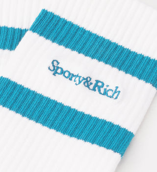 Serif Logo Striped Sock - White/Teal