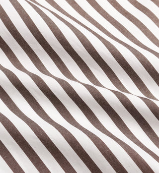 Chocolate and white diagonal stripes on cotton poplin with subtle folds—SRC Oversized Shirt - Chocolate Striped, crafted in Portugal.