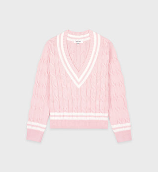 SRC Cableknit V-Neck Sweater - Baby Pink/Cream