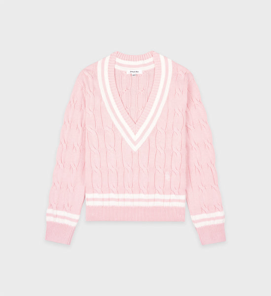SRC Cableknit V-Neck Sweater - Baby Pink/Cream
