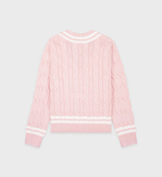 SRC Cableknit V-Neck Sweater - Baby Pink/Cream
