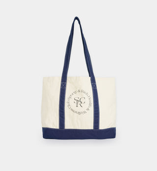 Two Toned Tote Bag - Natural/Navy Blue