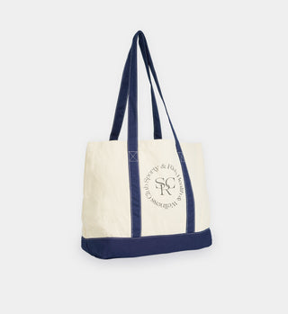 Two Toned Tote Bag - Natural/Navy Blue