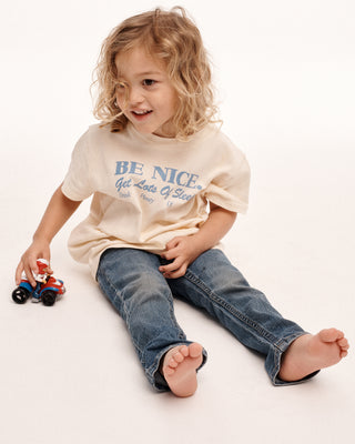 Be Nice Kids T-Shirt - Cream/Periwinkle