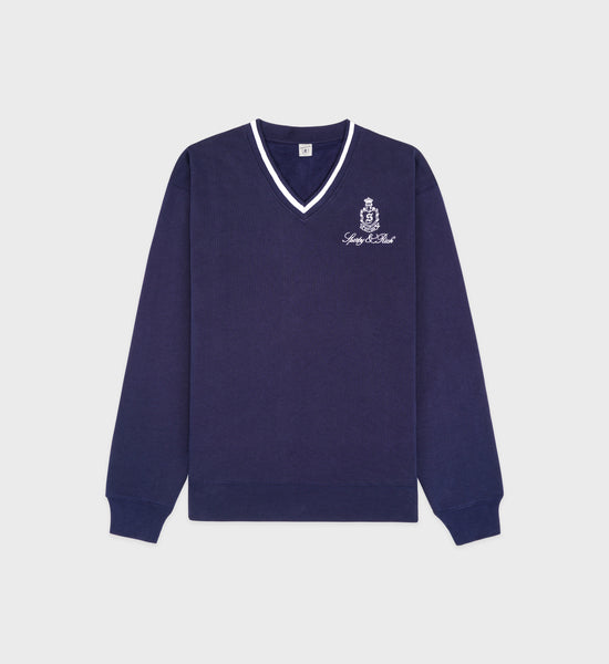 Vendome V-Neck Sweatshirt - Navy/White