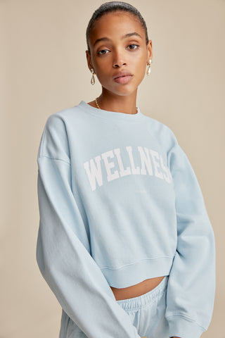 Wellness Ivy Cropped Crewneck - Baby Blue/White