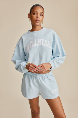 Wellness Ivy Cropped Crewneck - Baby Blue/White