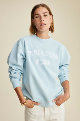 Wellness Club Flocked Crewneck - Baby Blue/White