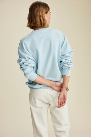 Wellness Club Flocked Crewneck - Baby Blue/White