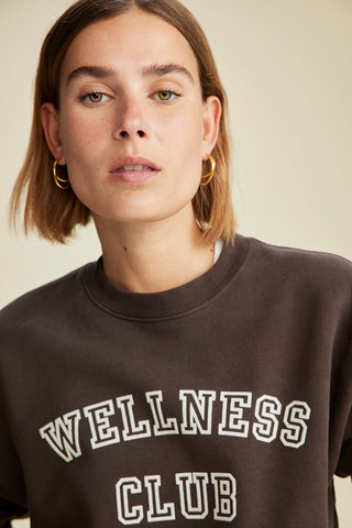 Wellness Club Flocked Crewneck - Chocolate/Cream