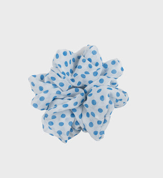 Jumbo Chiffon Scrunchie - White/Blue Polka Dot